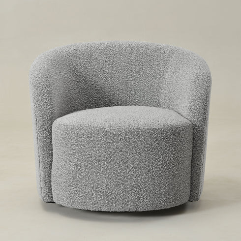Everitte Bouclé Swivel Barrel Chair - Black and White Accent Swivel Chair | Swivel Chairs for Living Rooms | Kinwell Furniture | Top Swivel Chairs